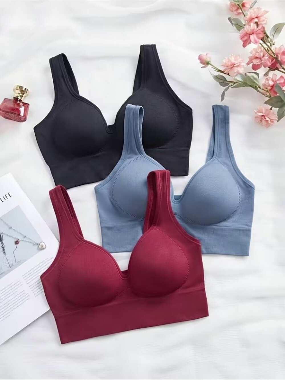 Seamless Wire Free Bra Womens L Comfort Pullover Fixed Cups Choose Color